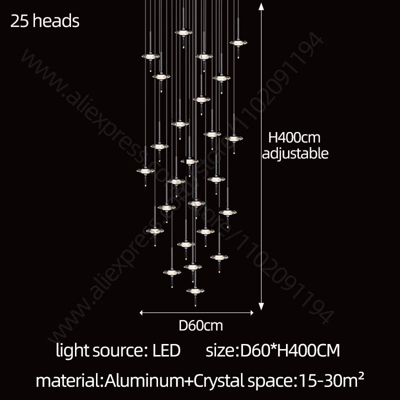 Luxury LED Chandelier – Designer Hanging Light Fixture for Staircases, Living Rooms & Modern Homes