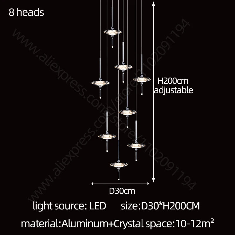 Luxury LED Chandelier – Designer Hanging Light Fixture for Staircases, Living Rooms & Modern Homes