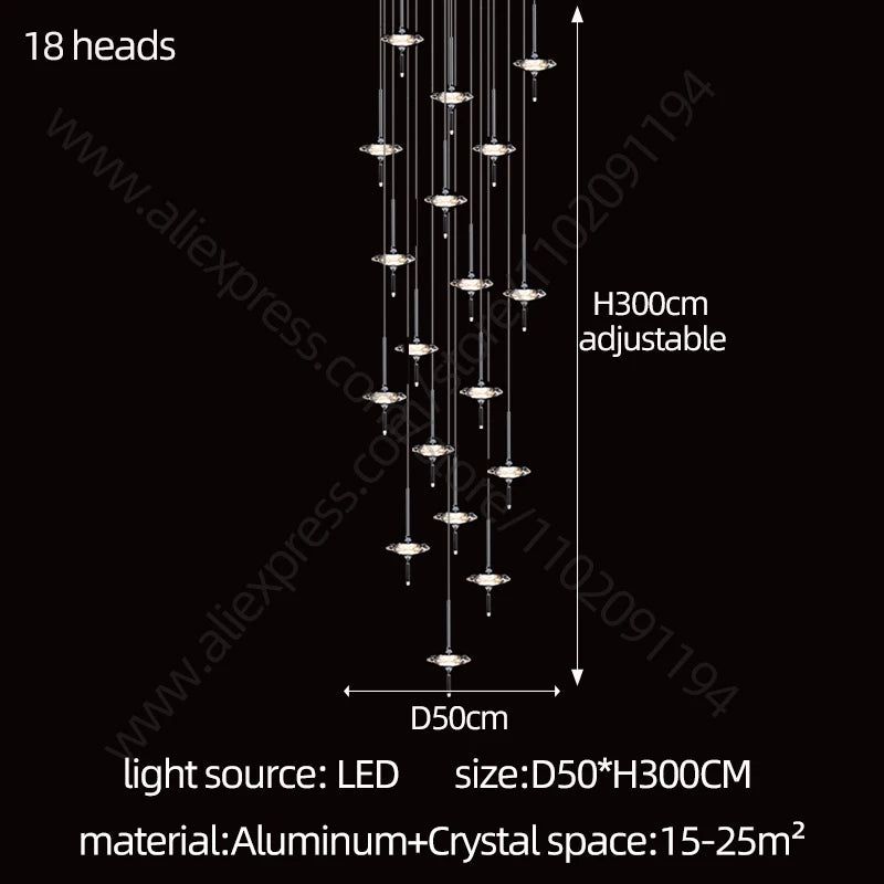 Luxury LED Chandelier – Designer Hanging Light Fixture for Staircases, Living Rooms & Modern Homes