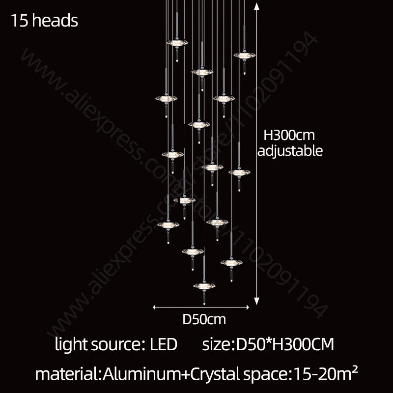 Luxury LED Chandelier – Designer Hanging Light Fixture for Staircases, Living Rooms & Modern Homes