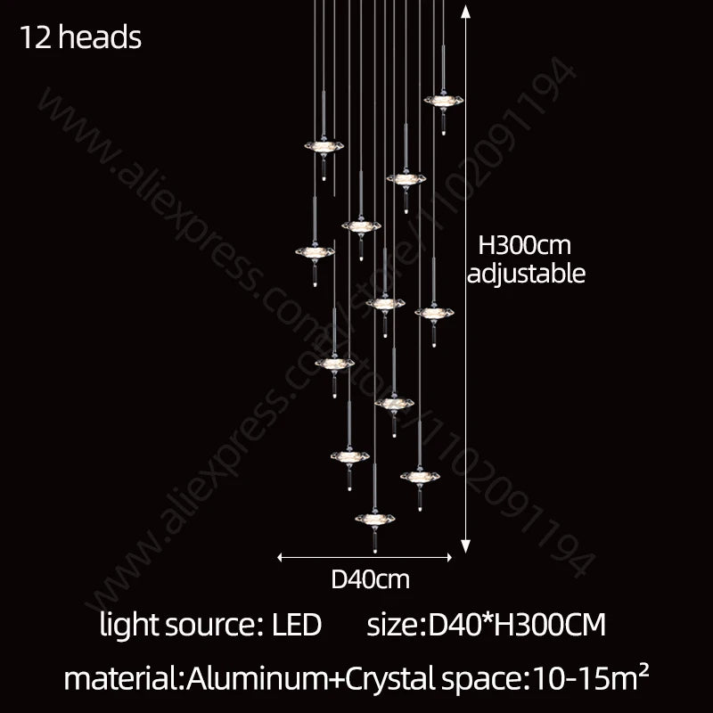 Luxury LED Chandelier – Designer Hanging Light Fixture for Staircases, Living Rooms & Modern Homes