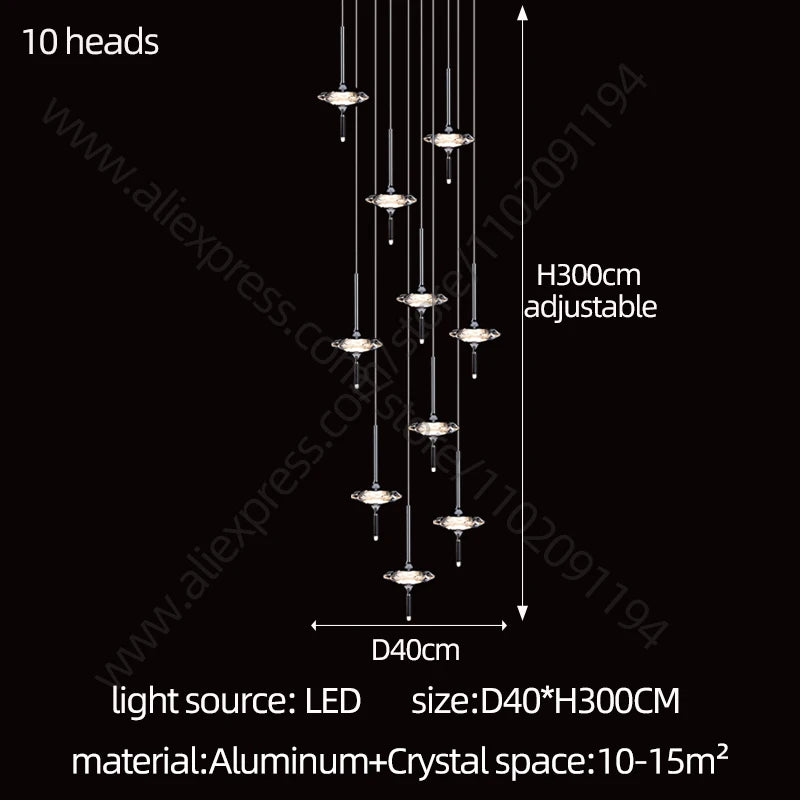 Luxury LED Chandelier – Designer Hanging Light Fixture for Staircases, Living Rooms & Modern Homes